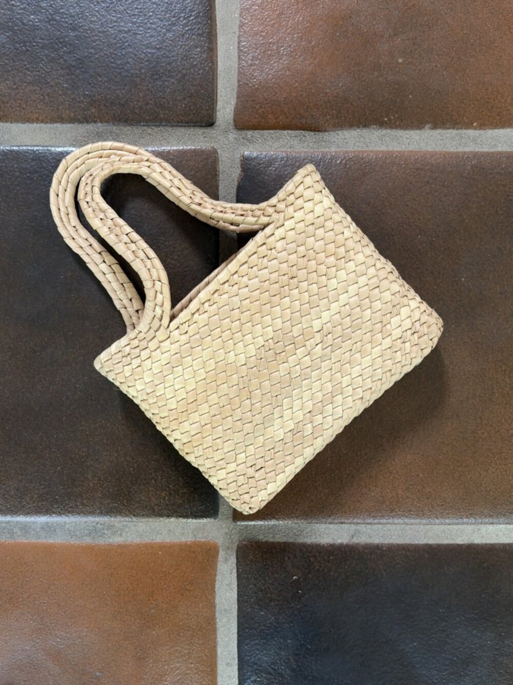 Tan Woven Mini Tote Bag